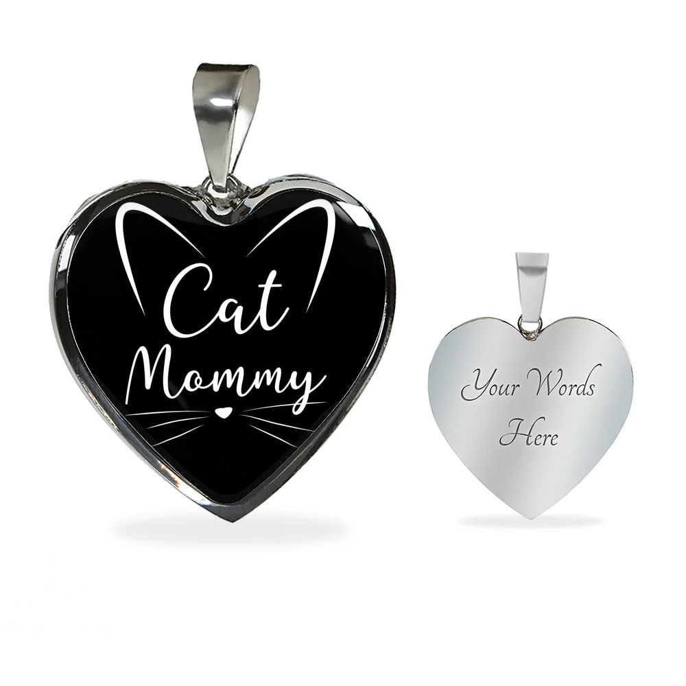 Cat Lover Necklace Cat Mommy Personalized Engraved Silver Heart Necklace Custom